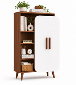 Load image into Gallery viewer, HURDECOR Wooden Bookshelf with Storage Cabinet in Exotic Teak & White Finish | Modern Bookcase for Home & Office