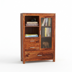 Load image into Gallery viewer, Solid Sheesham Wood File Cabinet with Shelves &amp; Drawers – Natural Finish | Wooden Storage Cabinet for Home &amp; Office