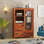 Load image into Gallery viewer, Solid Sheesham Wood File Cabinet with Shelves &amp; Drawers – Natural Finish | Wooden Storage Cabinet for Home &amp; Office