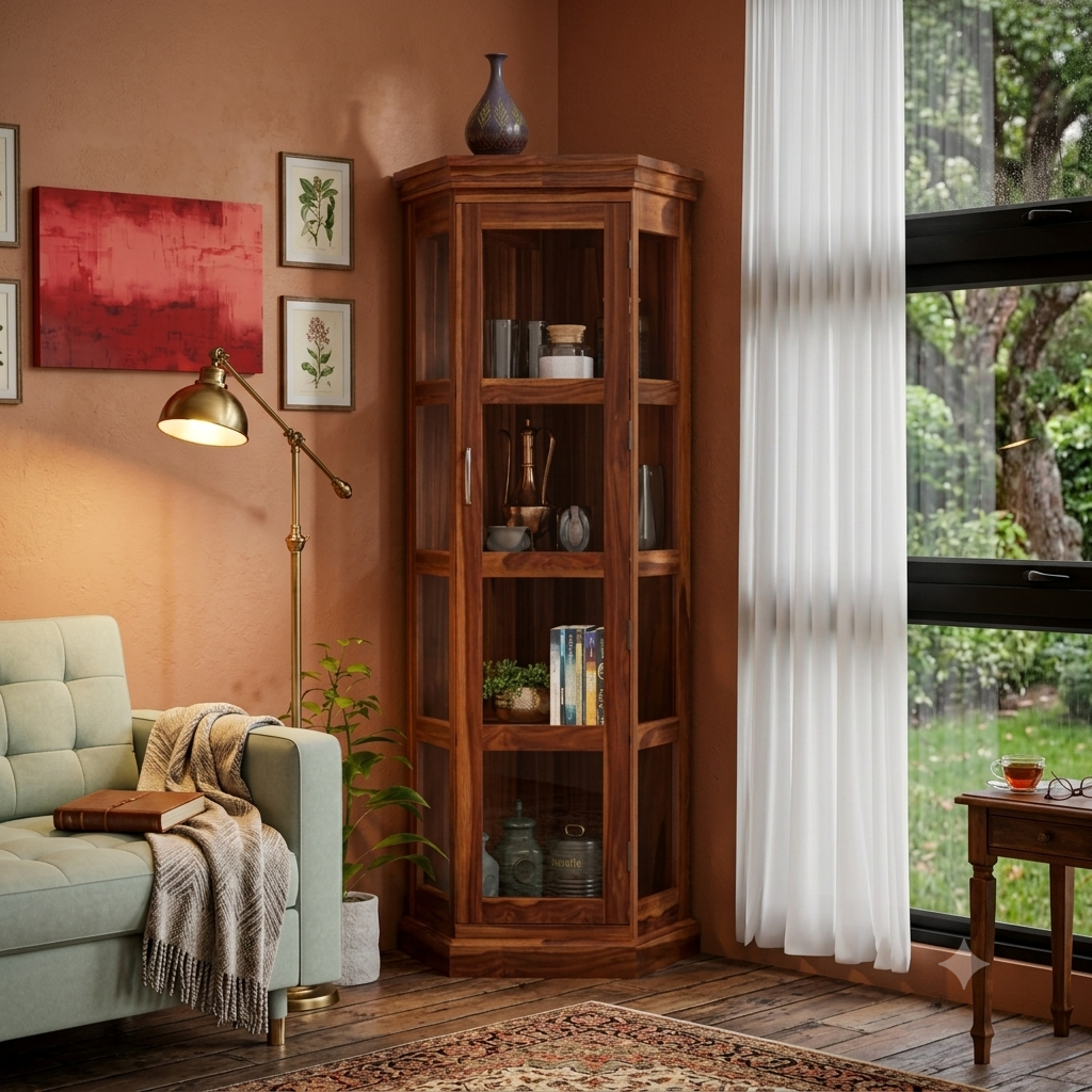 Solid Mango Wood Multipurpose Cabinet — Bookshelf, Kitchen & Living Room Storage, Honey Matte Finish