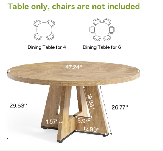 HUR DECOR Round Dining Table for 4-6 People, 47 Inch Circle Kitchen Table with Wooden Pedestal Base, Mid Century Modern Wood Dining Room Table for Living Room, Apartment, Breakfast Nook - Natural Oak