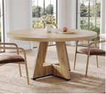Load image into Gallery viewer, HUR DECOR Round Dining Table for 4-6 People, 47 Inch Circle Kitchen Table with Wooden Pedestal Base, Mid Century Modern Wood Dining Room Table for Living Room, Apartment, Breakfast Nook - Natural Oak